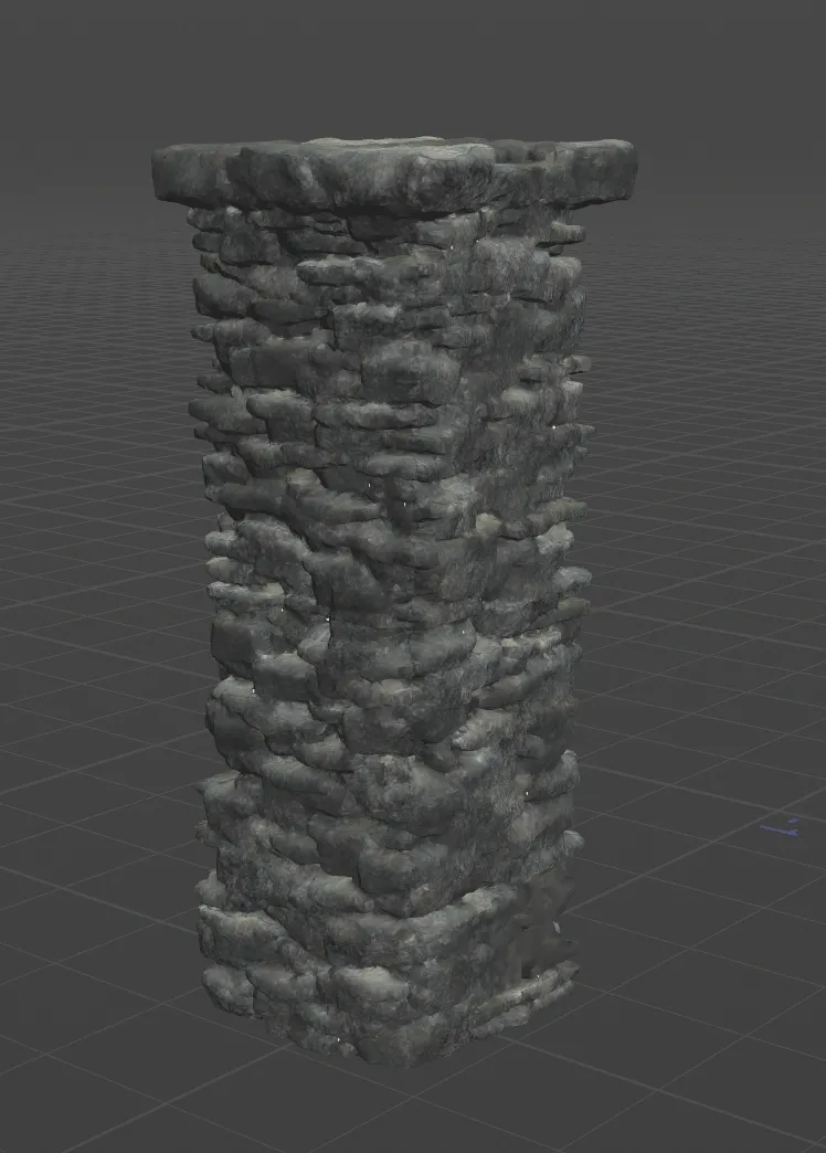 Textured stone pillar asset in a Houdini viewport.