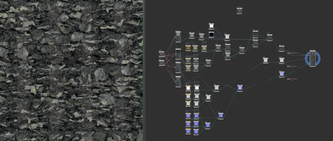 Houdini COPs network and stone wall texture preview.