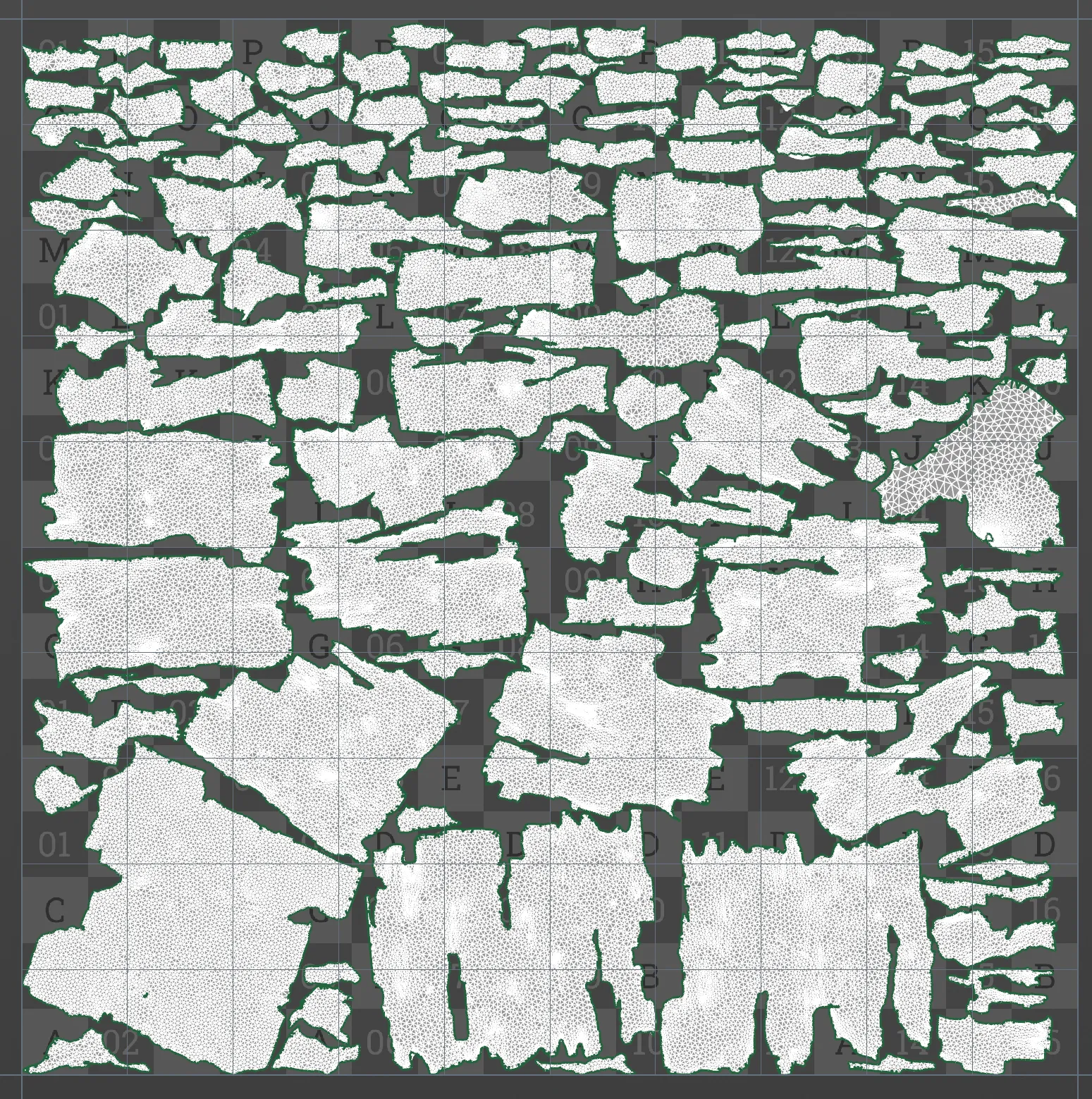 Houdini UV layout screenshot for a stone wall asset.