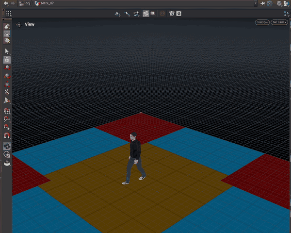 Houdini viewport showing a wall piece extend horizontally between placed points without becoming thicker.